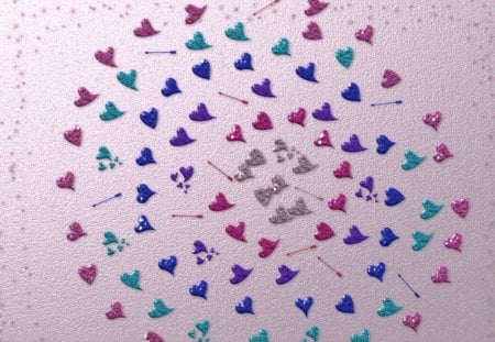 Hearts N Arrows - hearts, purple, pink, blue, arrows, colors, spiral