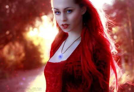 Burning Soul - red, lady, fantasy, soul, hair