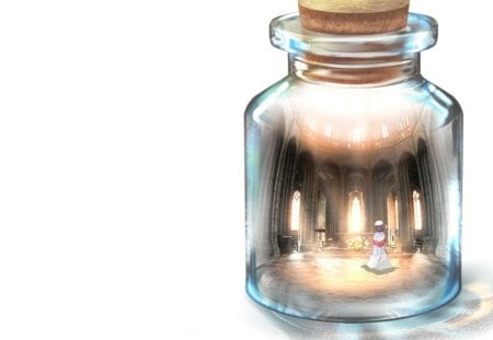 Church in the Jar - simple, plain, sweet, anime, church, bottle, white, jar, nice, light, lovely, trap, inside