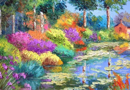 Painting - nice, sky, trees, peaceful, paradise, lovely, painting, nature, jean marc janiaczyk, art, quiet, pretty, lonely, beautiful, leaves, flowers