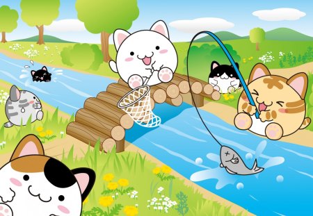 Maruneko Fishing - neko, kawaii, fishing, maruneko, cat, chibi, cute, character