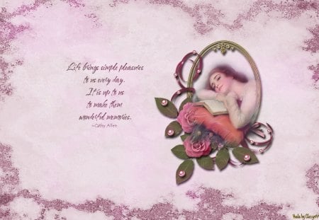 Lifes Simple Pleasures - pretty, abstract, roses, saying, beautiful, simple, pink, pleasure, quote, life, flowers, art