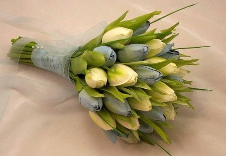 Tulipn Wedding Flower Bouquet - leaves, green, yellow, bule