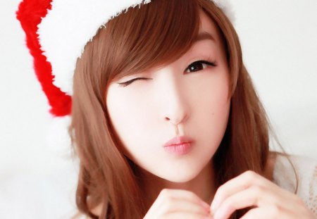 Cute girl like a doll - hat, white, lips, red