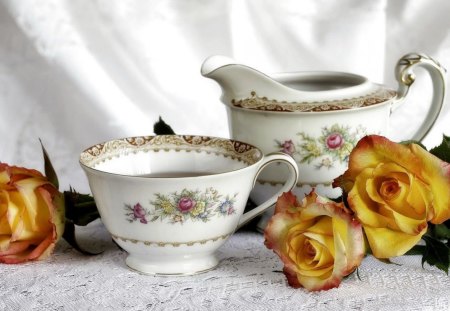 Tea - flowers, table, tea, flower, cup