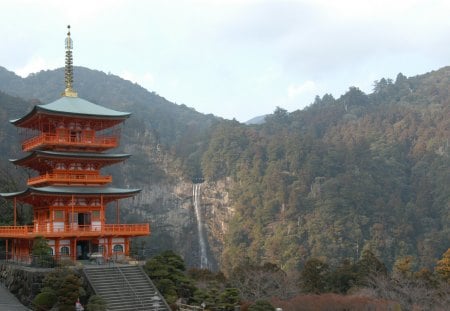 Seigantoji - zen, religious, japan, temple, waterfall, nature