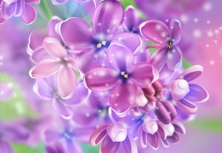 Fragrance of Spring - light, shine, spring, sparkle, glow, lilacs, star, purple, fleurs, flowers, lavender