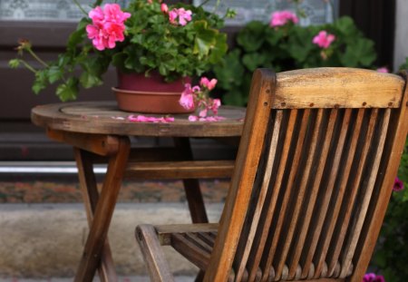 Time to relax â™¥ - pink, flowers, relax, table, nature, chair