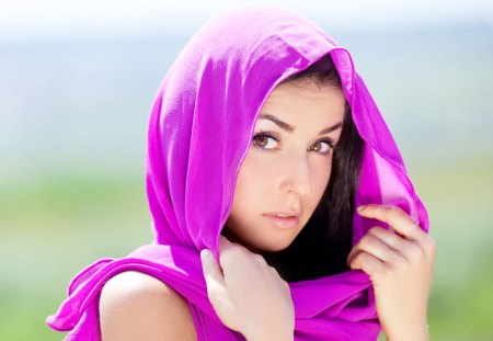 arab beauties 9 - cute face, girl, field, sky, pink dress