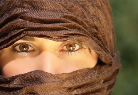 arab girl in hijab - beauty, cute eyes, brown, trees, girl