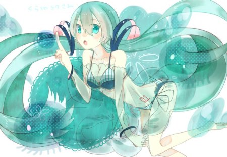 ~Curiosity~ - anime, vocaloid, hatsune miku, long hair, bikini, blue hair, ponytails, navel, barefoot, blue eyes