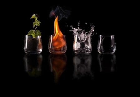 Elements of nature - water, nature, fire, air, art, glass