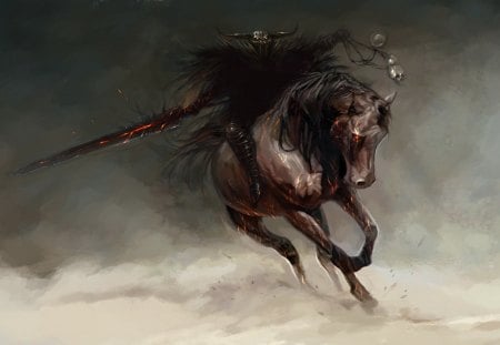 Dark Horseman - sward, horseman, horse, cool, dark, warrior, black, fantasy