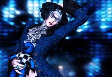 ✰Cool Monica✰ - pretty, blue, eyes, dress, sharp, 3D art, face, women, stuffed animals, beautiful, digital art, beauty, colors, lovely, cool, love, Monica, sweet, hair, girls, characters, colorful, lips, glasses, blue dream, cute