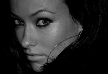 Olivia Wilde - pretty, black, white, woman, bw, eyes, olivia wilde, face