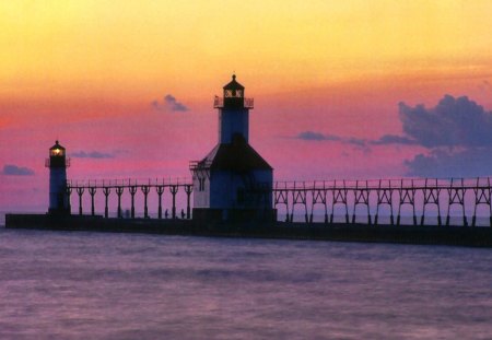 Saint Joseph North Pier Lighthouse 1 - wide screen, lighthouse, lake, lake michigan, photography, water, waterscape, scenery, photo