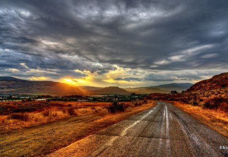 Leading - nature, fields, sky, road