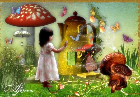 Garden of Wonders - garden, girl, fantasy, abstract