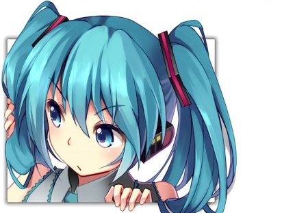 Who's out here - anime, anime girl, vocaloid, female, twintails, girl, simple, hatsune miku, long hair, white, miku, blue hair, plain, hatsune, vocaloids, blue eyes