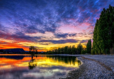 DUSK at LAKE - lake, shore, sunset, nature