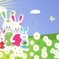 Easter Bunnies On A Beautiful Spring,Day