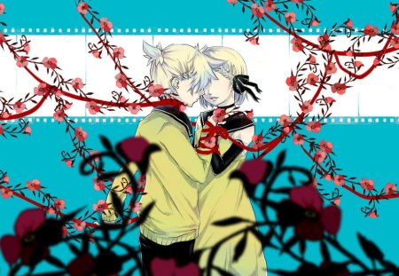 ~Spring Romance~ - flowers, vocaloid, rin and len kagamine, anime, red ribbon, spring, romance