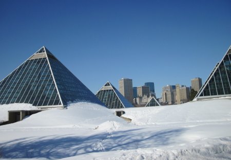 Downtown Edmonton on March 27 - white, sky, winter, photography, pyramids, blue, snow