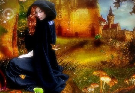 The Wonders of autumn - lady, fantasy, black, wonders, autumn