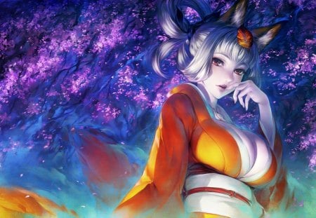 Inari Kitsune Kongiku - oboro muramasa, game, female, animal ears, kimono, white hair, kongiku, inari kitsune, kitsunemimi, kemonomimi, games, video games