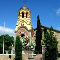 Spring roses, church