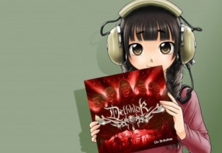 Headphones Girl - cute, plain, braids, hot, anime girl, girl, records, simple, pretty, kawaii, headphones, sweet, anime, long hair, nice, brown eyes, lovely, sexy, black hair, female