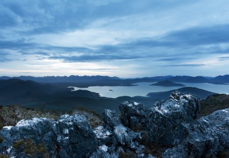 Evening at lake Pedder - clouds, tasmania, landscapes, dusk, mountains