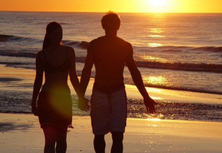 Romantic Couple - hands, love, beach, sun