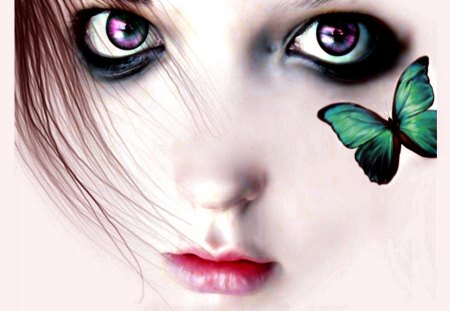 CUTE FACE - butterfly, girl, face, art