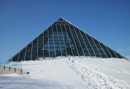 Muttart Conservatory of Edmonton 01 - white, blue, pyramid, photography, snow, Winter, Sky, glass