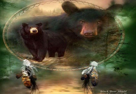 Black Bear Shield - abstract, fantasy, black bears, bears, animals