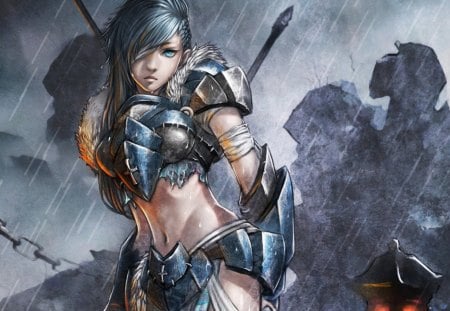 Warrior - fantasy, warrior, blue, woman