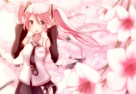 Sakura Miku - anime, vocaloid, female, blossom, hatsune miku, pink, long hair, sakura miku, nice, pink hair, anime girl, sakura, cherry blossom, twintails, hot, girl, lovely, sakura blossom, sweet, flower, petals, miku, cute, hatsune, floral, sexy, vocaloids