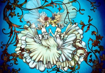 ~United~ - dresses, vocaloid, rin and len kagamine, anime, siblings, veils, flowers