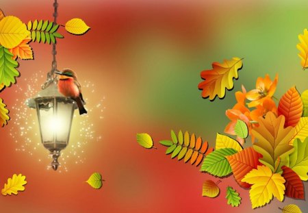 Bird on a lamp - bird, abstract, autumn, bright, lamp