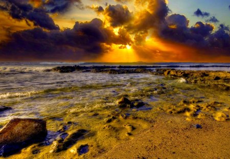 COASTAL SUNSET - sky, landscape, clouds, coast, sunset, sea, nature, spain