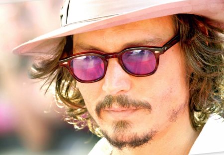 Johnny Depp - white, movie, glasses, pink, man, actor, johnny depp