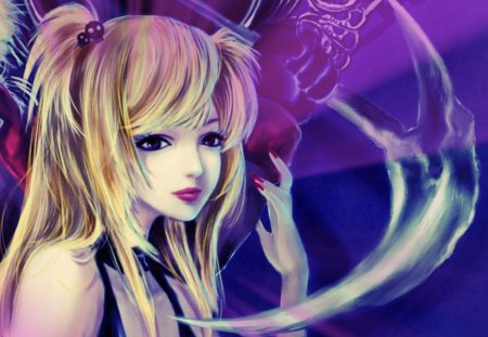 Amane Misa - anime, blue, girl, blonde hair, beauty, pink, manga, death note, amane misa, art