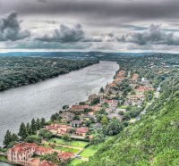 lovely mansions on a riverfront hdr