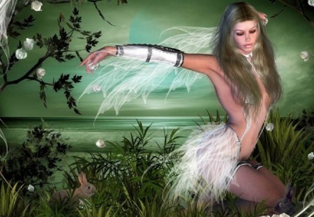 nature gal - rabbit, stars, girl, fantasy