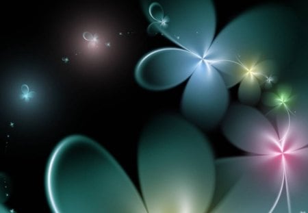 Floral Night - flowers, sparkles, floating, night, darkness, sparks