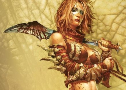 Fantasy Girl - warrior, sword, lady, blood stained