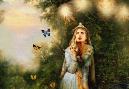 Fairy land - forest, butterfly, women, pixie, beautiful, fairy