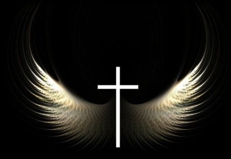 Winged Spirit - easter, black, white, winged, spirit, wings, cross