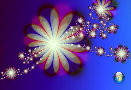 Flower Fractal - abstract, white, purple, blue, daisy, flower, fractal